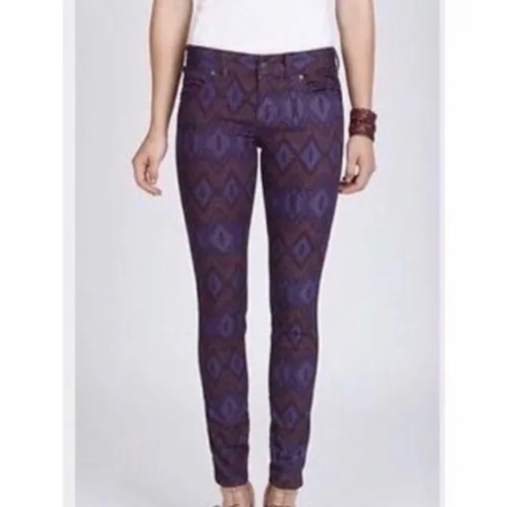 FREE PEOPLE Women's Purple Tribal Aztec Print Skinny JEANS Size 25 Boho.